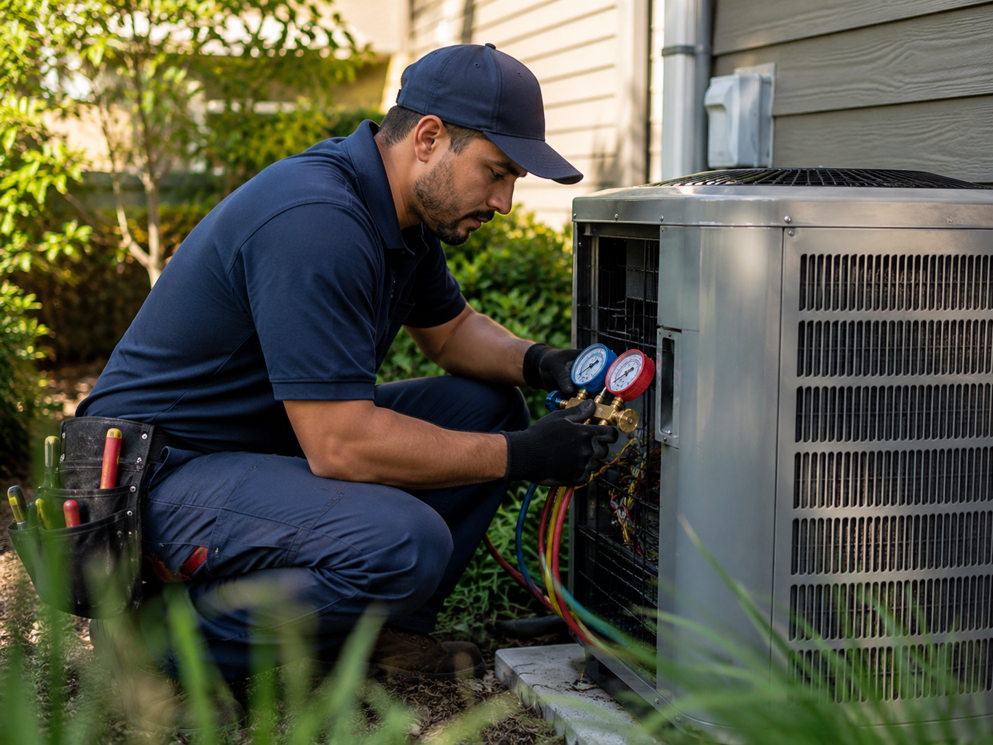HVAC technician servicing an air conditioning unit