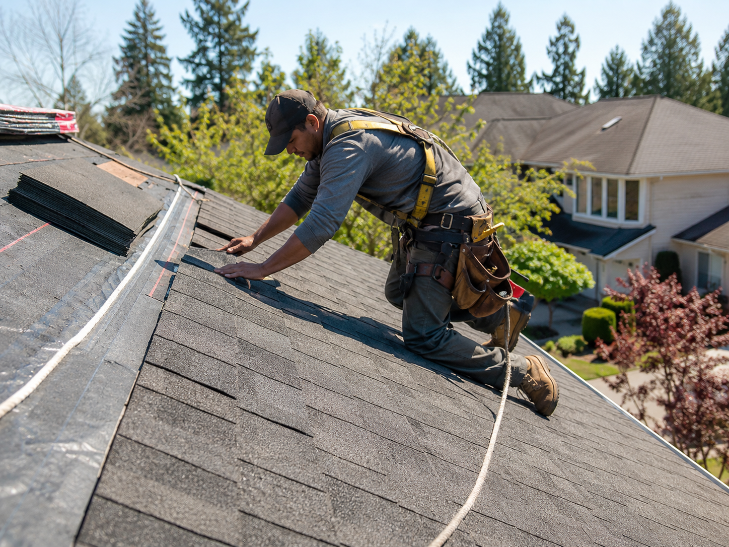 Roofer working on a residential roof